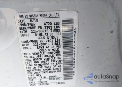 2018 Nissan Rogue Sl from USA, damaged, VIN JN8AT2MV5JW354189